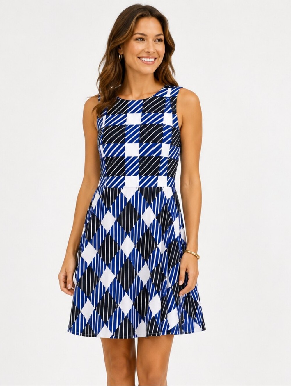 Talbots Blue Black plaid Sleeveless Shirt Waist Dress NWT